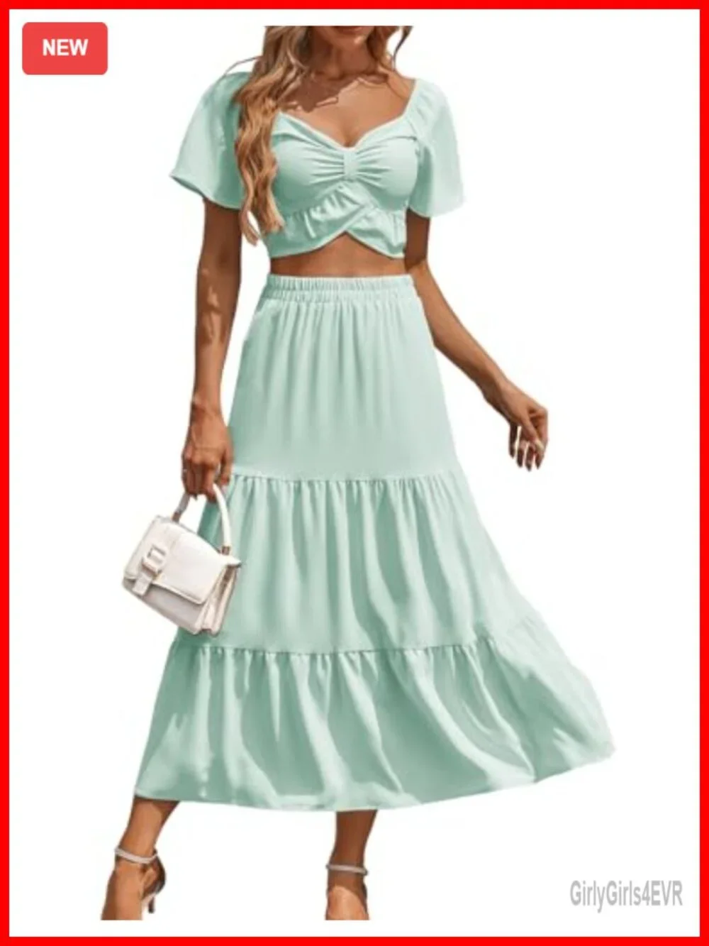 2 Piece Skirt Set Floral Maxi Smocked Top A-Line Summer Beach